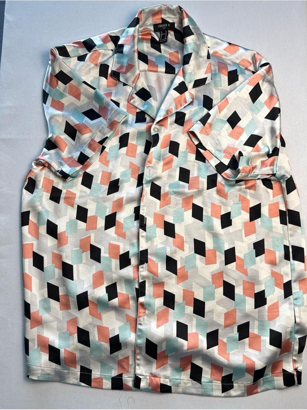 Coral, Mint & Black Geometric Button-Up